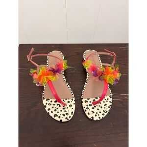 Betsey Johnson Hensly Floral Neon Dalmatian Print Thong Sandals Pink HENS01S5
